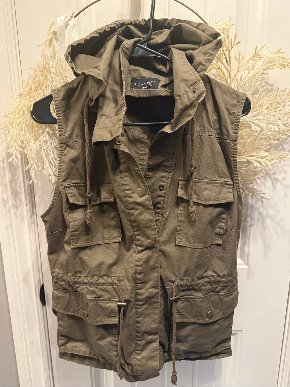 Love Tree Olive Hooded Utility Vest with Drawcords